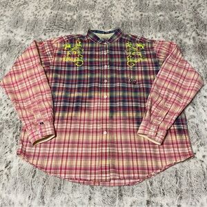 Cruel Girl Red and Blue Plaid Shirt with Yellow Accents